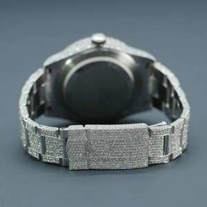 Luxury Fully Iced Out Moissanite GMT <b>Watch</b> <b>Black</b> Dial Hip Hop Diamond Look Stainless Steel Custom - Product Image 2