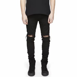HUNGSON Jeans skinny déchirés et délavés pour homme, coupe ample et extensible, respirant, taille mi-haute, doux - Product Image 2