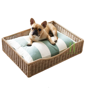 Lit pour chien rectangle avec coussin doux tissé à la main en rotin maison pour chien lit pour animal de compagnie en rotin personnaliser la taille Logo et emballage au Vietnam - Product Image 1