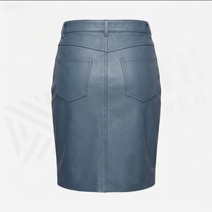 Jupe crayon en similicuir taille haute pour femme, longueur genou, couleur unie avec fente avant, style toutes saisons - Product Image 2