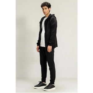 Chándal con Capucha Negro para Hombre, Cierre Completo con Cremallera, Ropa Casual, 100% Algodón, Corte Regular, Color Sólido, Bolsillos Laterales, Estilo Otoñal - Product Image 3