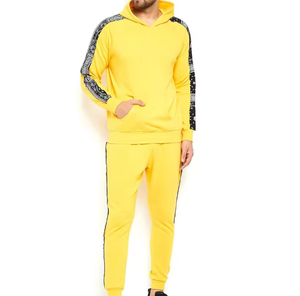 Men’s Solid Color <b>Tracksuit</b> Set – Yellow Hoodie & Jogger Pants with Side Tape Streetwear 2 Piece Outfit - Product Image 3