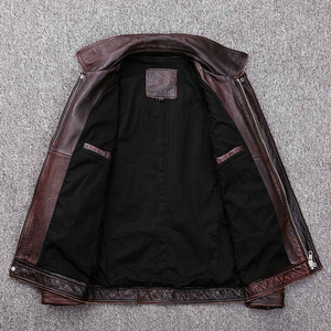 2026 New Premium Quality <b>Men's</b> Vintage Style Distressed Faded Genuine <b>Leather</b> Windproof Stand Collar Winter Jacket OEM Serviced - Product Image 3