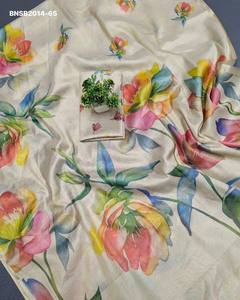 Magnifique ensemble sari et chemisier en lin et soie avec imprimé numérique à grandes fleurs colorées – Achats en ligne – Mode féminine Inde - Product Image 5