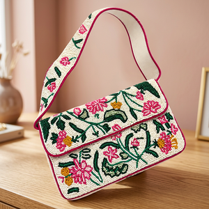 Sac à bandoulière en verre perlé floral fait main, sac à main brodé pour femme, pochette de créateur, vente en gros OEM ODM - Product Image 2