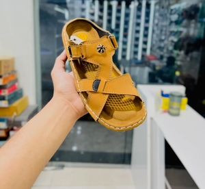 Men Leather Flat <b>Sandals</b> Open Toe Double Buckle Slides Breathable Casual Summer Beach Slippers Rubber Midsole Microfiber Lining - Product Image 1