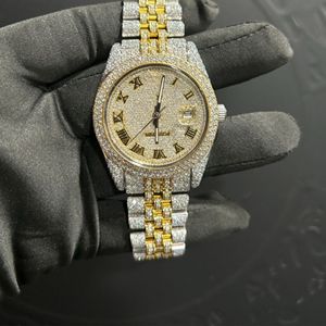 Reloj de Pulsera de Lujo para Hombre, Estilo Hip Hop, con Diamantes Cultivados en Laboratorio, Plateado y Dorado, Redondo, de Cuarzo, de Alta Calidad - Product Image 4