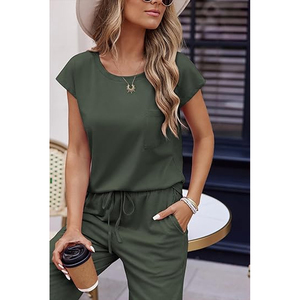 Women Fashionable Lounge Wear Set Loose Fit Top <b>Elastic</b> Waist Pants Matching Outfit - Product Image 5