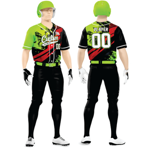 Ensemble de maillot et pantalon de baseball personnalisé pour homme, sublimé, col en V, manches courtes, anti-humidité, blanc et orange rayé - Product Image 1