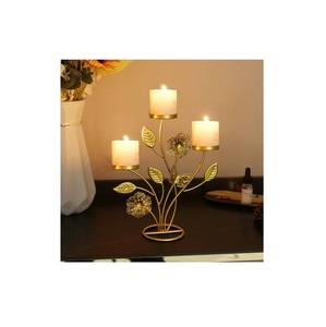 3 Arm Gold Floral <b>Candle</b> Holder with Butterflies Modern Metal <b>Tea</b> Light candelabra Stand for Table Centerpiece Wedding Decor - Product Image 1