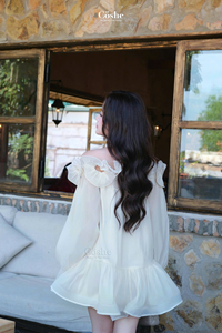 Coshe Dusk Dress Elegante Sweet Sheer Babydoll Dress con volantes Escote Manga larga Tie Front para niñas Mujeres Evento Uso diario - Product Image 2