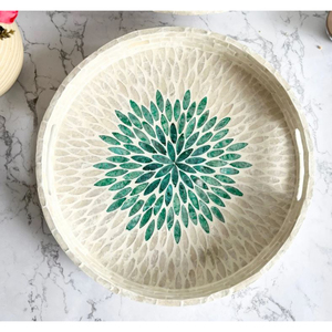 Bandeja Redonda Decorativa con Incrustaciones de Madreperla, Mosaico Floral, Centro de Mesa de Lujo para Mesa de Café, Decoración del Hogar - Product Image 5