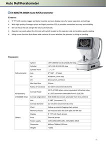 Réfractomètre-kératomètre automatique de haute qualité pour clinique ophtalmologique, équipement ophtalmique, appareil de test oculaire FA-8000 - Product Image 5
