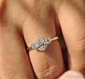 Bague de fiançailles en diamant de laboratoire 1 carat pour femme, or massif 10k 14k 18k, couleur EF, pureté VVS VS, bijoux de mariage, taille poire - Product Image 1