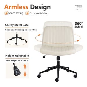 Beige Leather Armless <b>Office</b> <b>Chair</b> with Adjustable <b>Swivel</b> and Comfortable Backrest for Home <b>Office</b> - Product Image 6