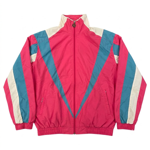 Ensemble de survêtement personnalisé pour homme, coupe-vent rose, bleu et blanc, avec veste en polyester tricoté et short, idéal pour l'été - Product Image 2