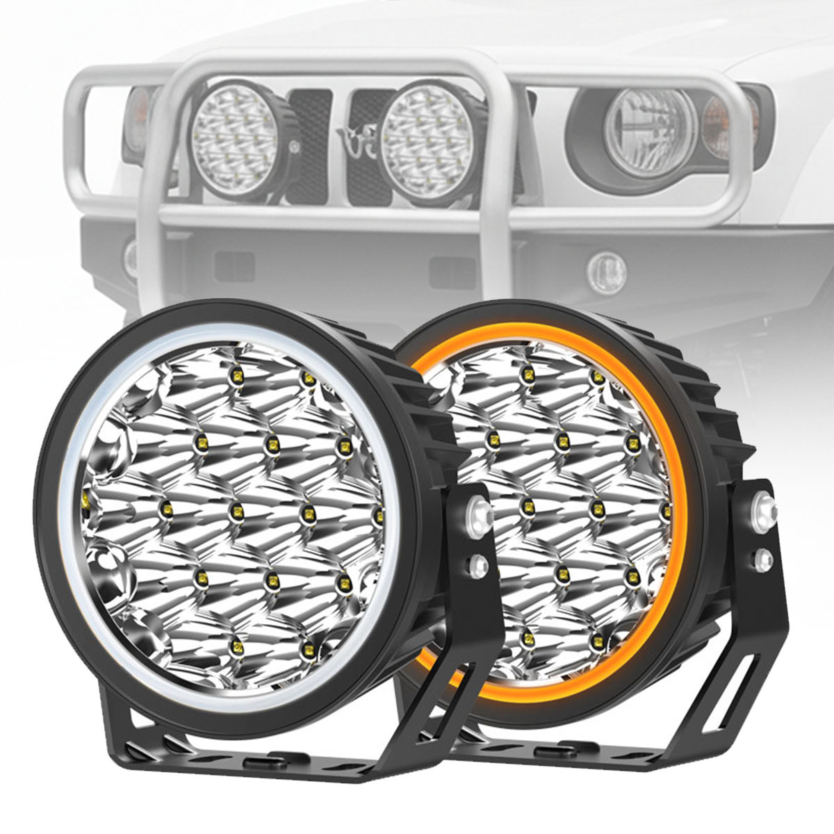 7inch Super Bright LED Work Light Driving Lights White Amber LED Light DRL Round Offroad Auxiliary Lamp for 4X4 Accessories
