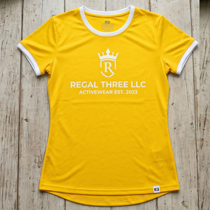 T-shirts jaunes pour femmes Regal Three, coupe classique, séchage rapide, vêtements de sport imprimés, t-shirt pour femmes, 100% coton, t-shirt de sport pour femmes - Product Image 1