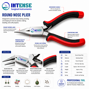 Alicates Profesionales de Punta Redonda para Joyería, Acero Inoxidable, Herramienta Ergonómica para Abrochar Alambres y Abalorios con Agarre Suave - Product Image 5