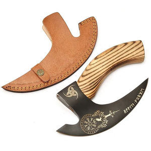 Burraq Hache à pizza artisanale en acier au carbone, manche en bois de rose, étui en cuir, 10 pouces, pour bricolage, camping en plein air, usage industriel, Fête des Pères - Product Image 1