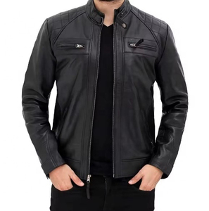 Men's Leather Jacket for Biker <b>Distressed</b> Genuine Lambskin <b>Top</b> Quality Material - Wholesale Price Causal Leather Jackets OEM - Product Image 2