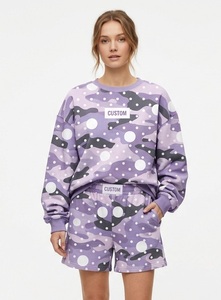 Ensemble de survêtement pour femme, pull à col rond et short, motif camouflage à pois, ensemble de survêtement à col rond à manches longues, tenue décontractée en deux pièces - Product Image 6