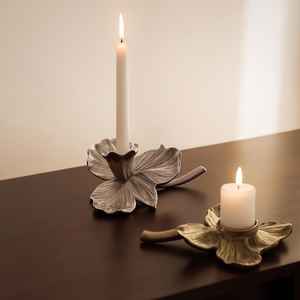 Silver Brass Floral Candle Holder Decorative Stand Suitable For Side <b>Table</b> Styling Room Decor And Festive Display From India - Product Image 2