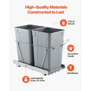 27QTx2 Pattumiera Estraibile Doppia Sottolavello per Mobili da Cucina, Capacità 12L, Contenitore per Rifiuti con Sensore per Riciclo, Contenitore per Rifiuti a Montaggio Sottolavello - Product Image 3