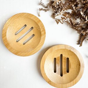 Curio Craft <b>Bamboo</b> Round <b>Soap</b> <b>Dish</b> Modern Minimalist Design with Drain Slots Easy to Clean Bathroom Accessory - Product Image 1