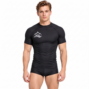 T-shirt de compression à manches courtes pour homme, col rond, coupe ajustée, haut de sport, logo personnalisé, séchage rapide, sous-vêtement technique, t-shirt de natation, haut de course - Product Image 3