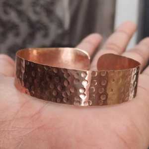 Belladec Handcrafted Hammered Red <b>Copper</b> Plated Wide Open <b>Bangle</b> Artisan Statement Jewelry Rustic Elegant Gift for Women - Product Image 4