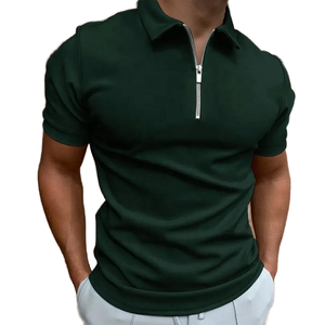 2024 Polo pour hommes de style sport personnalisé couleur unie col à glissière grande taille OEM polos personnalisables - Product Image 1