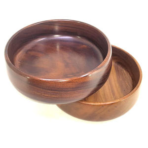 Ensemble de 2 bols de service en bois de manguier massif de forme ronde pour collations à salade de fruits, table à manger de cuisine et décor de fête - Product Image 1