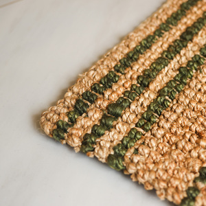 Tapis en jute TerraSage Stria naturel tissé, tapis de sol rustique à rayures vertes texturées, tapis en jute fait main respectueux de l'environnement, décoration intérieure - Product Image 3
