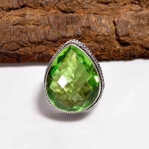 Anillo de peridoto verde en forma de pera, hecho a mano, plata de ley 925, estilo vintage, regalo de joyería para mujer - Product Image 3