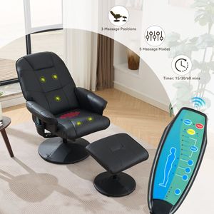Sillón Reclinable de Masaje de Cuero PU Giratorio 360 Grados con Respaldo Ajustable y Base Envolvente con Reposapiés - Product Image 2