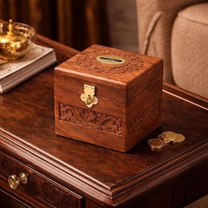 Tirelire en bois pour enfants, boîte à monnaie en bois naturel, forme carrée, tirelire pour enfants, idée cadeau pour garçons et filles - Product Image 4