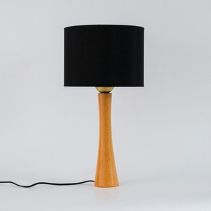 Mid Century Modern Wooden Table <b>Lamp</b> With Black <b>Drum</b> <b>Shade</b> Round Design Industrial Style Lighting Purpose - Product Image 1