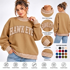 Sudadera personalizada para mujer con cuello simulado, mangas con patchwork de guinga, apliques de letras y hombros caídos de corte oversize - Product Image 1