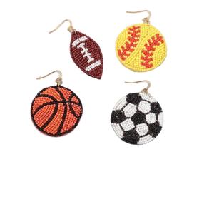 Boucles d'oreilles crochet de perles de rocaille Sport 4 paires boucles d'oreilles football perlé ballon de football baseball sport boucles d'oreilles pour femmes goutte balancent - Product Image 1