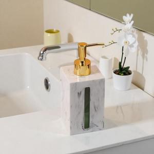 Elegante juego de dispensadores de jabón en blanco y negro con bandeja y botellas de loción con bomba dorada para decoración de encimeras de baño, procedente de la India. - Product Image 5