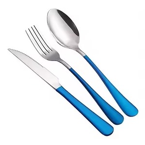 Modern Metal Flatware Set with Blue <b>Plastic</b> Handles High <b>Mirror</b> Polish Dishwasher Safe for Catering Occasions Cutlery Set - Product Image 1