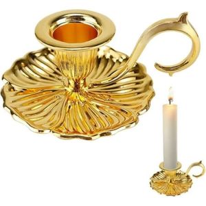 Porte-bougie conique en métal doré rétro |   Chandelier décoratif avec poignée |   Plateau porte-bougie pour centre de table de mariage en gros - Product Image 6