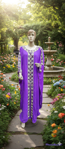 Elegant Royal Purple Embroidered Handmade Custom Design Kaftan Abaya Luxurious Party Intricate <b>Silver</b> Beadwork Breathable - Product Image 2