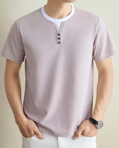 Men's Breathable Short Sleeve O Neck Solid Gray Jersey Knitted Casual T-Shirt Regular Fit 180g - Product Image 2