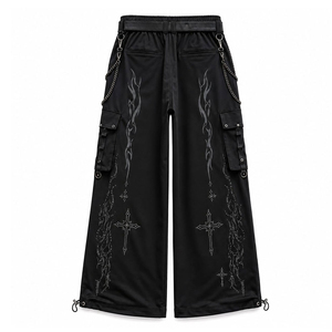 Pantalon cargo gothique taille haute brodé motif croix coupe ample style automne pour homme pantalon noir à jambe large - Product Image 1