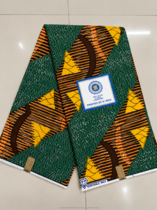 Blue Yellow Geometric Ankara Wax <b>Print</b> Fabric with Striped <b>Abstract</b> Pattern for African Dresses and Fashion Wear - Product Image 5