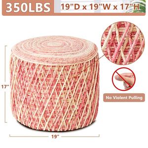 Pouf Ottomano Naturale Intrecciato, Sgabello Rustico Fatto a Mano con Seduta Imbottita Morbida, Poggiapiedi Boho per Soggiorno - Product Image 2