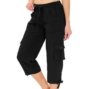 Women Summer High Stretch Solid Color Lace <b>Patchwork</b> Knit Slim Fit Biker Shorts Casual Capri Pants - Product Image 1