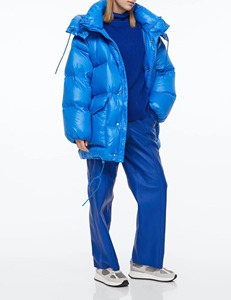 Women's <b>Quilted</b> Jacket Blue Hooded Long Sleeve Thick Winter Coat With Zipper Closure Polyester <b>Wadding</b> Woven Fabric - Product Image 1